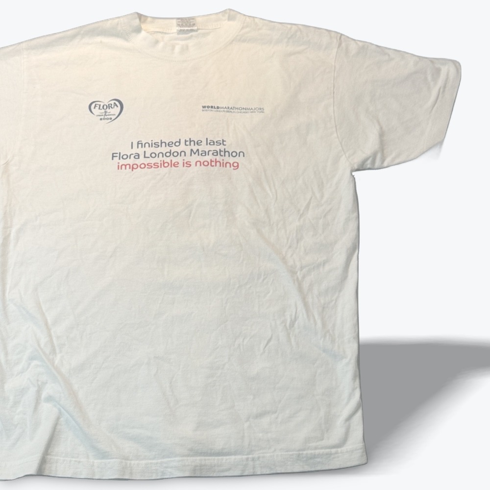 Vintage 2009 Flora London Marathon Finisher T Shirt Men XL Tee White Stedman Tag